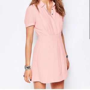 Free People pink short sleeve collared button up mini dress